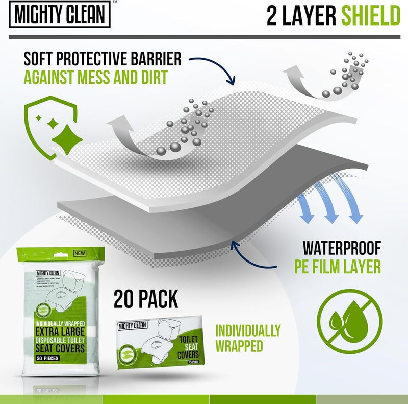 Mighty Clean XL Disposable Toilet Seat Covers by ｜100% Waterproof ｜Individually Wrapped, Extra Wide Covers for Adults and Kids｜40 Count - Image 3